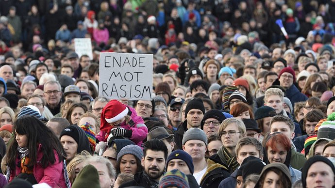 Фото: демонстрация против крайне правых на юго-востоке Стокгольма, конец 2013. 