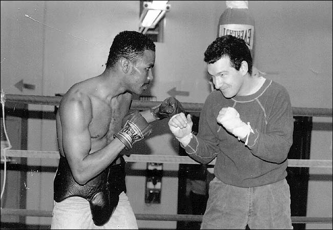 Loic Wacquant, right, in 1989 with Curtis Strong, the Illinois junior lightweight champion, at Woodlawn Boxing Gym in Chicago