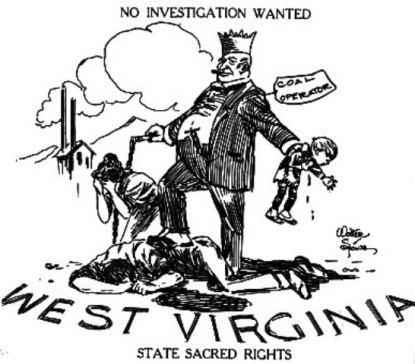 Карикатура про всевластие капитала в Западной Виргинии. См. Битва у горы Блэр.