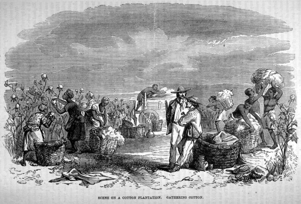 Рабы занимаются переработкой хлопка (Юг США, 1860-е годы)