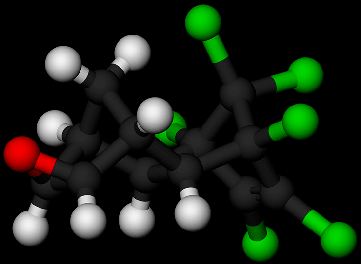 Рисунок 2. Атомная модель молекулы дильдрина Источник «Википедия»