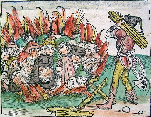 Сожжение евреев погромщиками в средневековой Германии