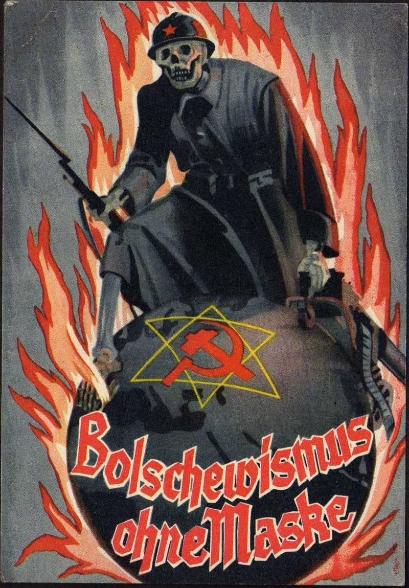 Одна из иллюстраций концепта иудеобольшевизма. «Большевизм без маски». Нацистская открытка 1937 года