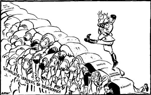 8 июля 1936 г. худ. Дэвид Лоу. Гитлер шагает по спинам лидеров западных демократий