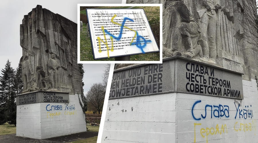 Украинские "фашисты, которых нет" осквернили своими знаками памятник советским солдатам в Германии.
