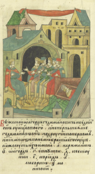 Братья собираются после смерти Ольгерада, Наримунт, Евнутий, Кейстут, Кориат, Любарт и Монтивид