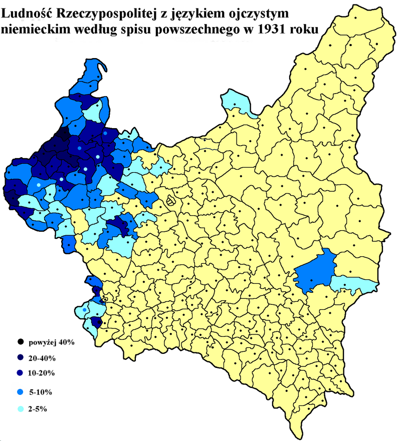 Распространение немецкоговорящего населения в Польше, перепись 1931 г.